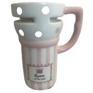 Coffee Mug Cup Queen Of The Road 12 oz with Lid White and Pink Traveling Women